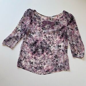 Lauren Conrad Purple Floral Babydoll Blouse Top Women XS